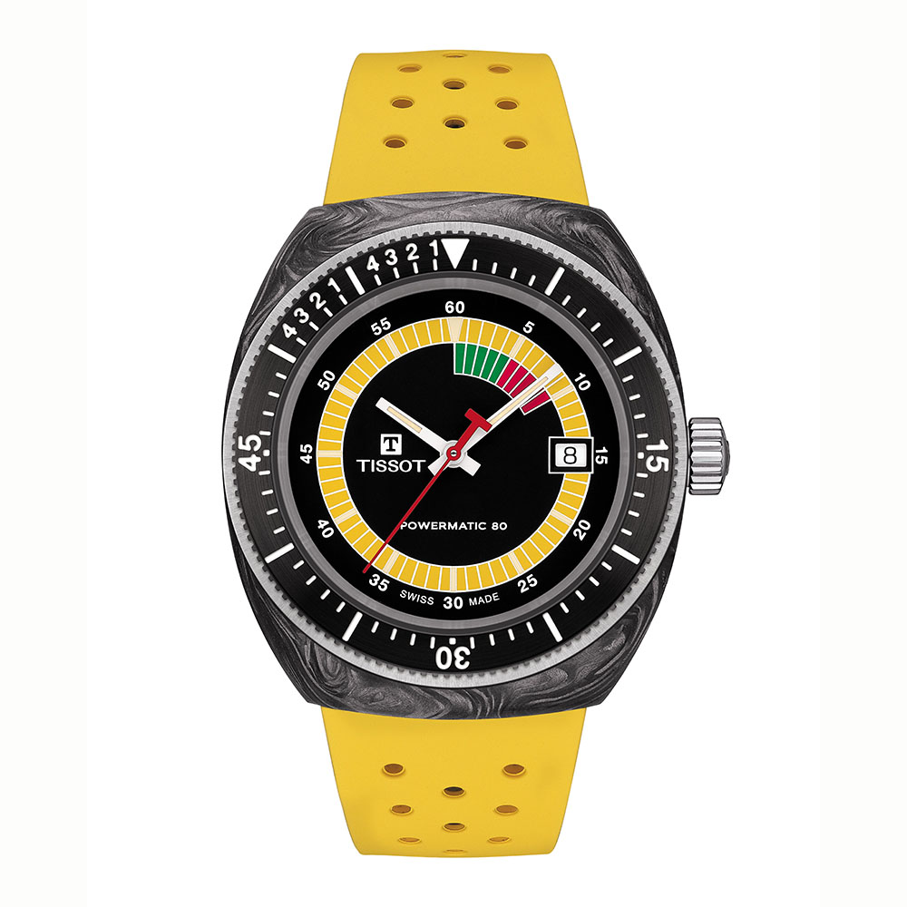 Tissot Sideral S Powermatic 80 T145.407.97.057.00 Ανοξείδωτο ατσάλι Κίτρινο λουρί σιλικόνης Μαύρο χρώμα καντράν
