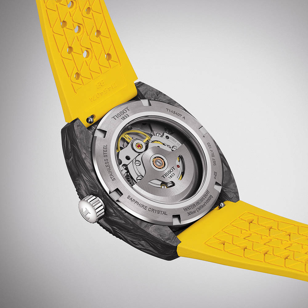 Tissot Sideral S Powermatic 80 T145.407.97.057.00 Ανοξείδωτο ατσάλι Κίτρινο λουρί σιλικόνης Μαύρο χρώμα καντράν