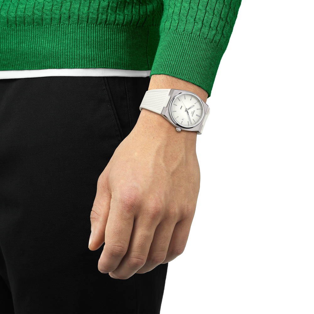 Tissot Prx T137.410.17.011.00 Ανοξείδωτο ατσάλι Λευκό καουτσούκ λουρί Λευκό χρώμα καντράν