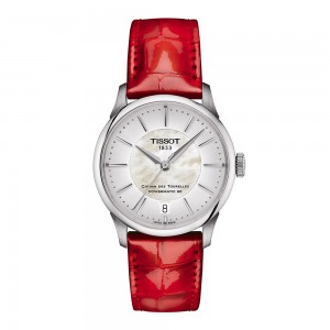 Tissot Chemin Des Tourelles Powermatic 80 T139.207.16.111.00 Stainless steel Red leather strap White mother of pearl dial