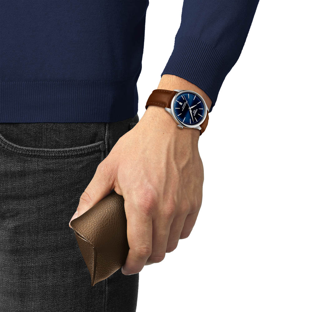 Tissot Chemin Des Tourelles Powermatic 80 T139.807.16.041.00 Ανοξείδωτο ατσάλι Καφέ δερμάτινο λουρί Μπλε χρώμα καντράν
