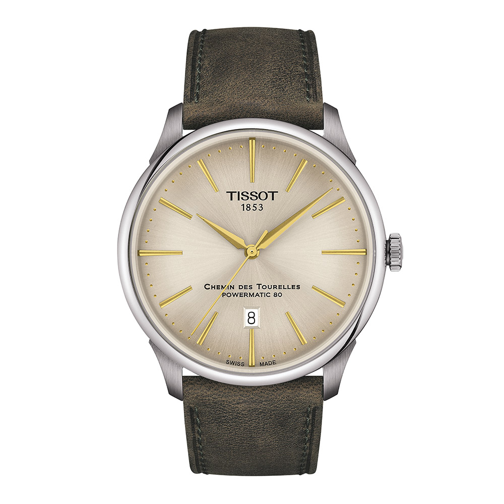 Tissot Chemin Des Tourelles Powermatic 80 T139.407.16.261.00 Ανοξείδωτο ατσάλι Καφέ δερμάτινο λουρί Ιβουάρ χρώμα καντράν