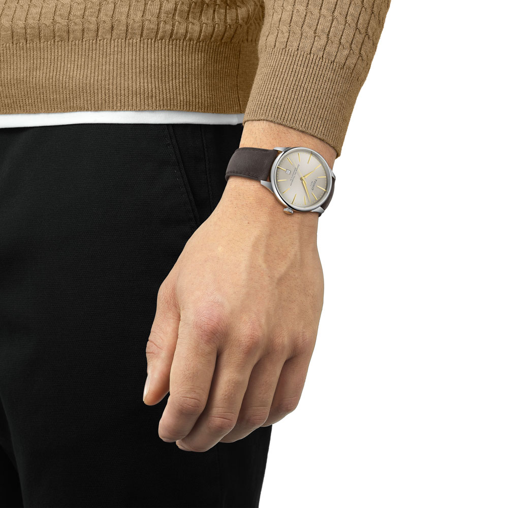 Tissot Chemin Des Tourelles Powermatic 80 T139.407.16.261.00 Ανοξείδωτο ατσάλι Καφέ δερμάτινο λουρί Ιβουάρ χρώμα καντράν