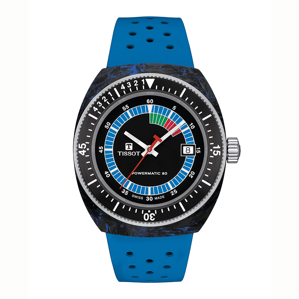 Tissot Sideral S Powermatic 80 T145.407.97.057.01 Ανοξείδωτο ατσάλι Μπλε λουρί σιλικόνης Μαύρο χρώμα καντράν
