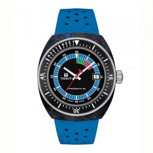 Tissot Sideral S Powermatic 80 T145.407.97.057.01 Stainless steel Blue silicone strap Black colour dial