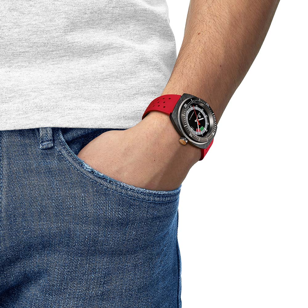 Tissot Sideral S Powermatic 80 T145.407.97.057.02 Ανοξείδωτο ατσάλι Κόκκινο λουρί σιλικόνης Μαύρο χρώμα καντράν