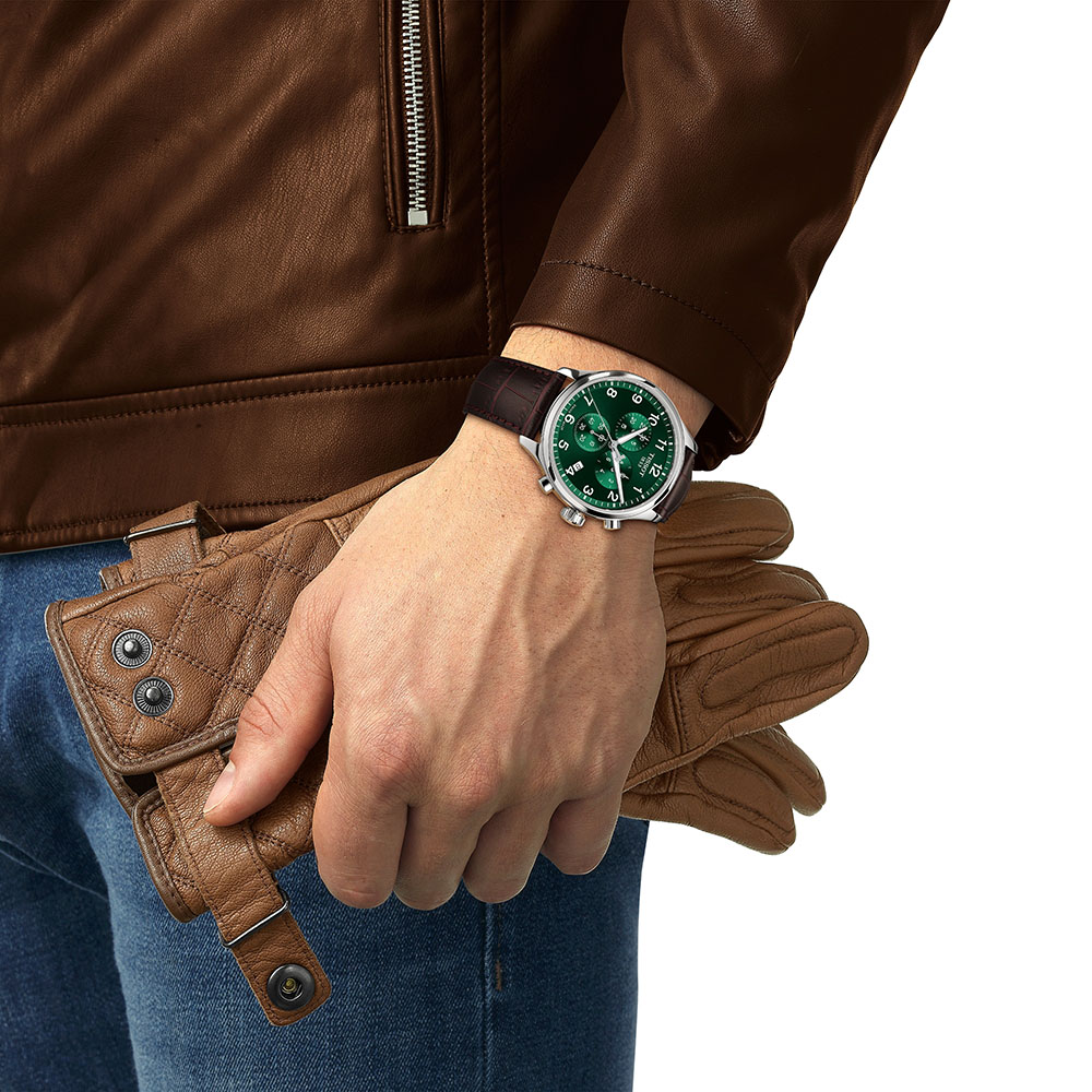 Tissot Chrono XL Classic T116.617.16.092.00 Ανοξείδωτο ατσάλι Καφέ δερμάτινο λουρί Πράσινο χρώμα καντράν