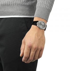 Tissot Prx Damascus Steel T137.807.96.081.00 Αυτόματο Damascus Ανοξείδωτο ατσάλι Μαύρο δερμάτινο λουρί Γκρι χρώμα καντράν