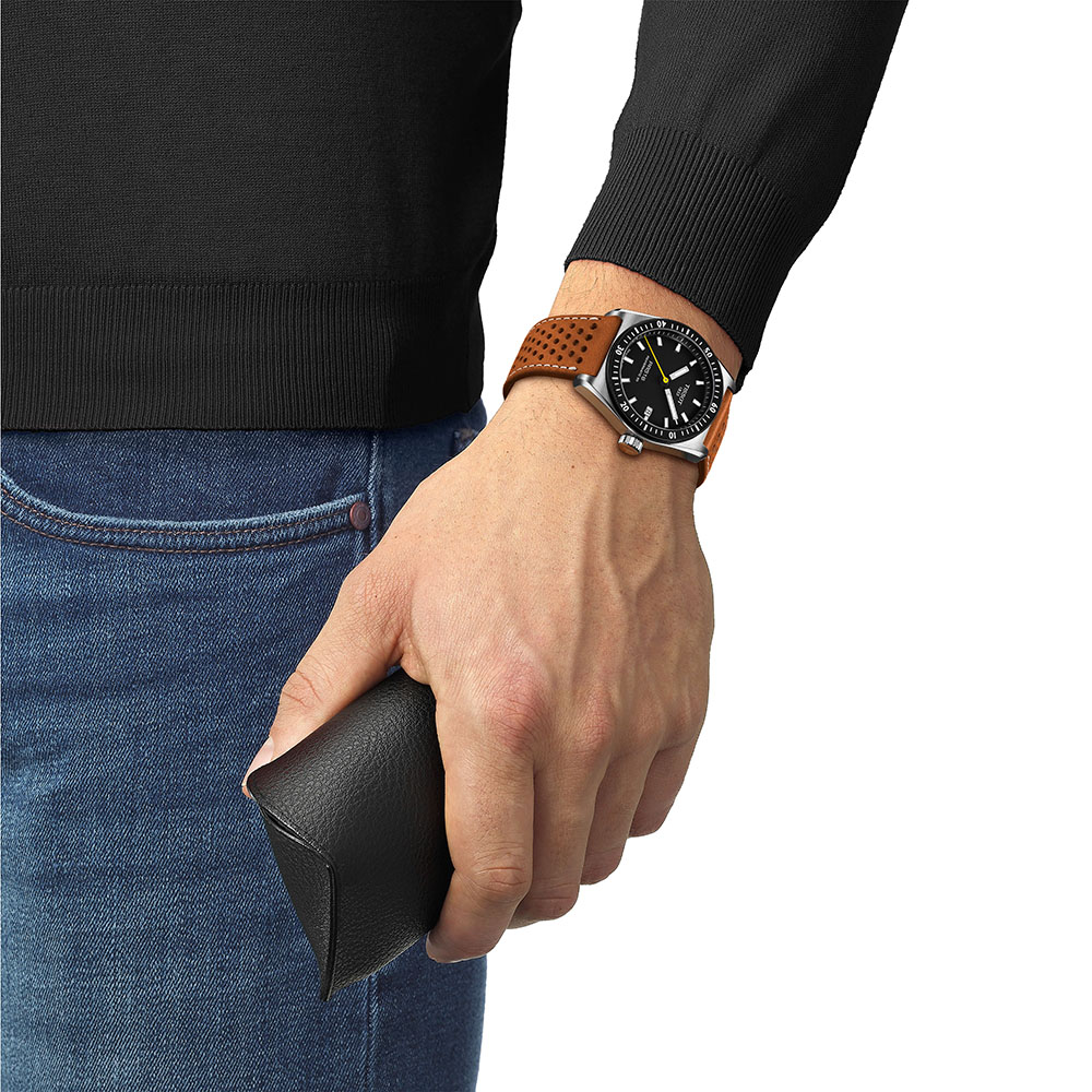 Tissot PR516 Powermatic 80 T149.407.16.051.00 Αυτόματο Ανοξείδωτο ατσάλι Καφέ δερμάτινο λουρί Μαύρο χρώμα καντράν