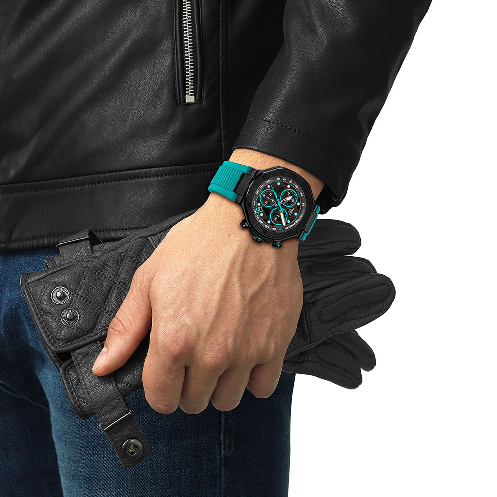 Tissot T-Race Quartz Chronograph T141.417.37.051.01 Ιονισμένο ανοξείδωτο ατσάλι Πράσινο καουτσούκ λουρί Μαύρο χρώμα καντράν