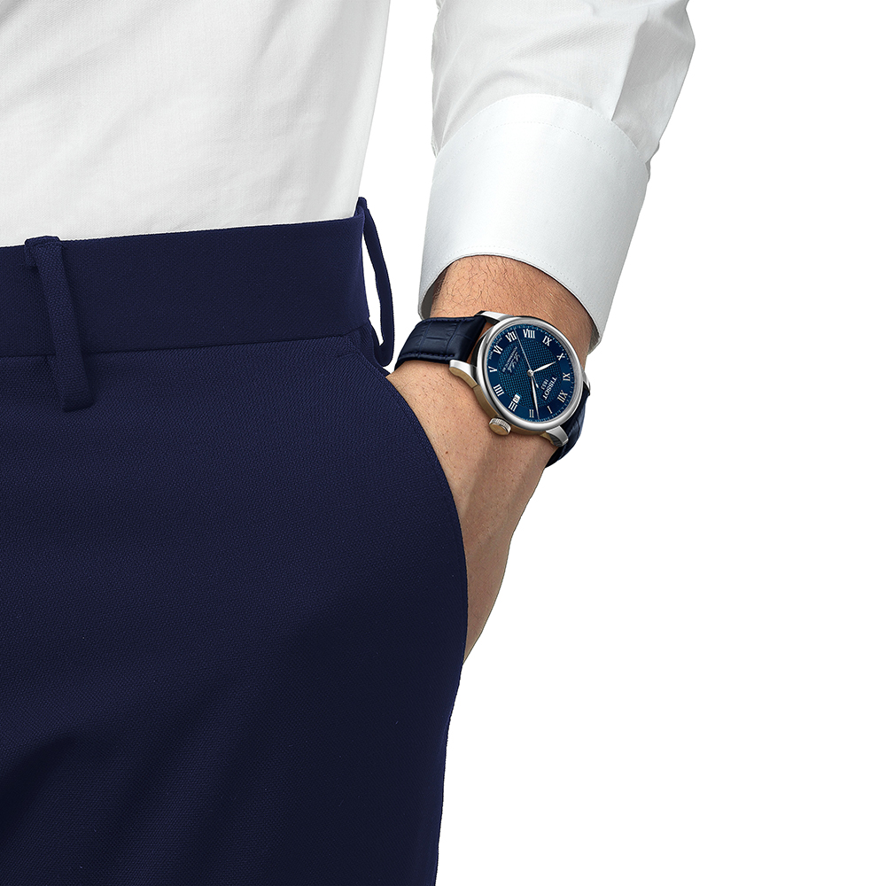 Tissot Le Locle Powermatic 80 T006.407.16.043.00 Ανοξείδωτο ατσάλι Μπλε δερμάτινο λουρί Μπλε χρώμα καντράν Λατινική αρίθμηση