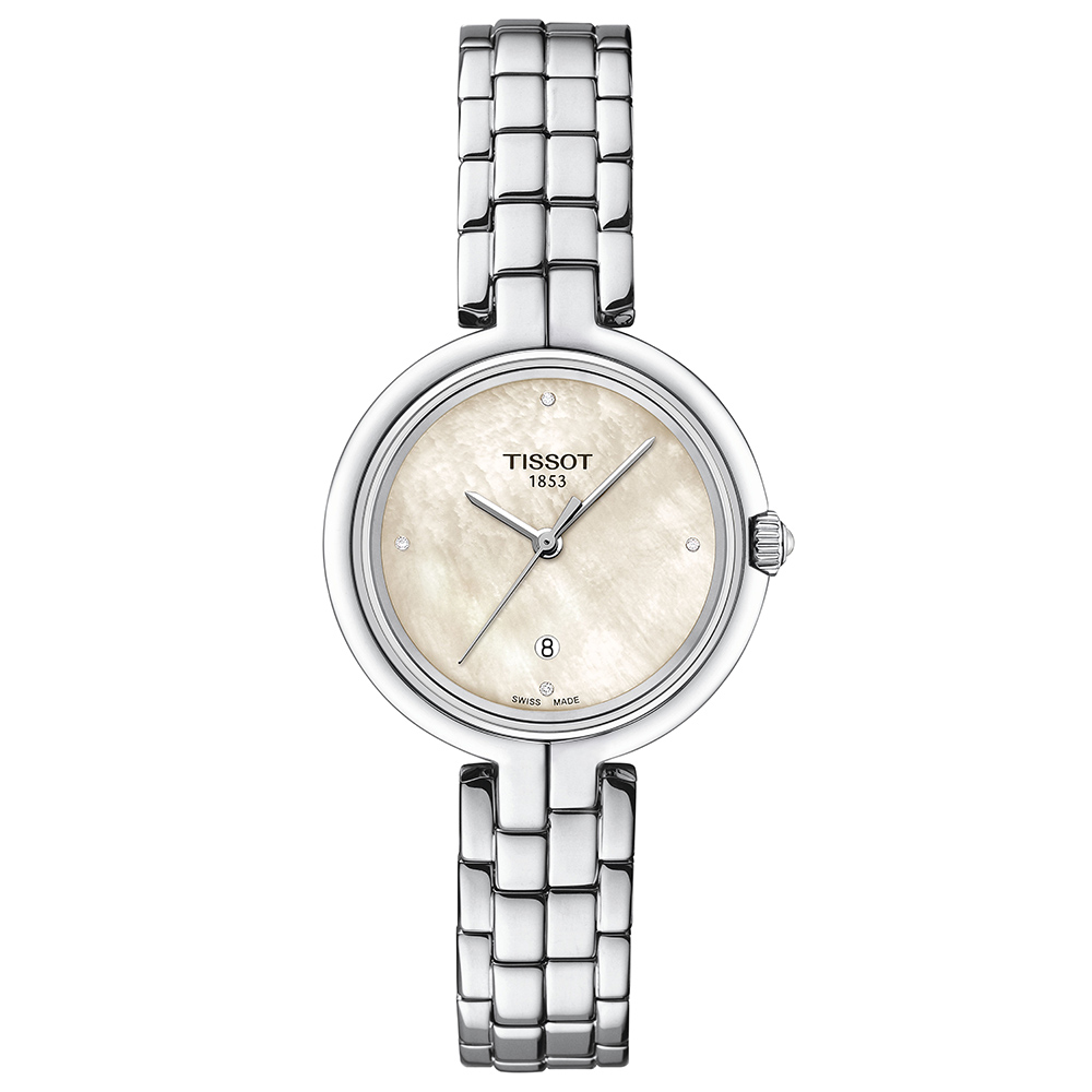 Tissot Flamingo T094.210.11.116.02 Quartz Ανοξείδωτο ατσάλι Μπρασελέ Λευκό φιλντίσι χρώμα καντράν Διαμάντια