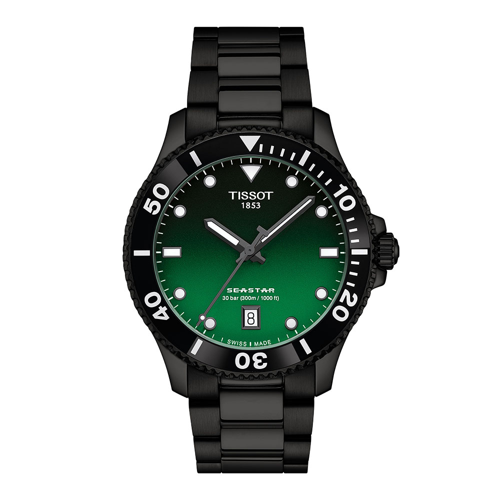 Tissot Seastar 1000 40MM T120.410.33.091.00 Quartz Ιονισμένο Ανοξείδωτο ατσάλι Μπρασελέ Μαύρο - Πράσινο χρώμα καντράν Κεραμική στεφάνη Καταδυτικό