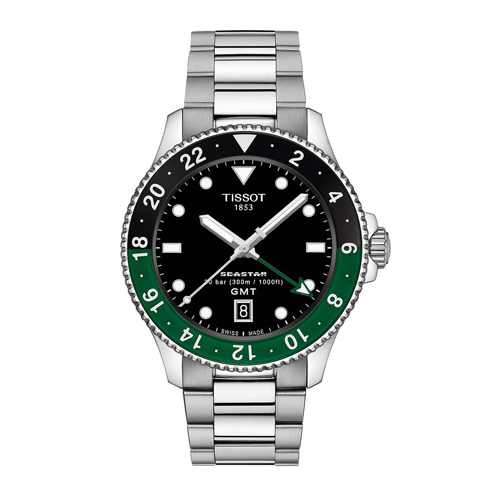 Tissot Seastar 1000 T120.852.11.051.00 Quartz GMT Ανοξείδωτο ατσάλι Μπρασελέ Μαύρο χρώμα καντράν Καταδυτικό