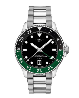 Tissot Seastar 1000 T120.852.11.051.00 Quartz GMT Ανοξείδωτο ατσάλι Μπρασελέ Μαύρο χρώμα καντράν Καταδυτικό