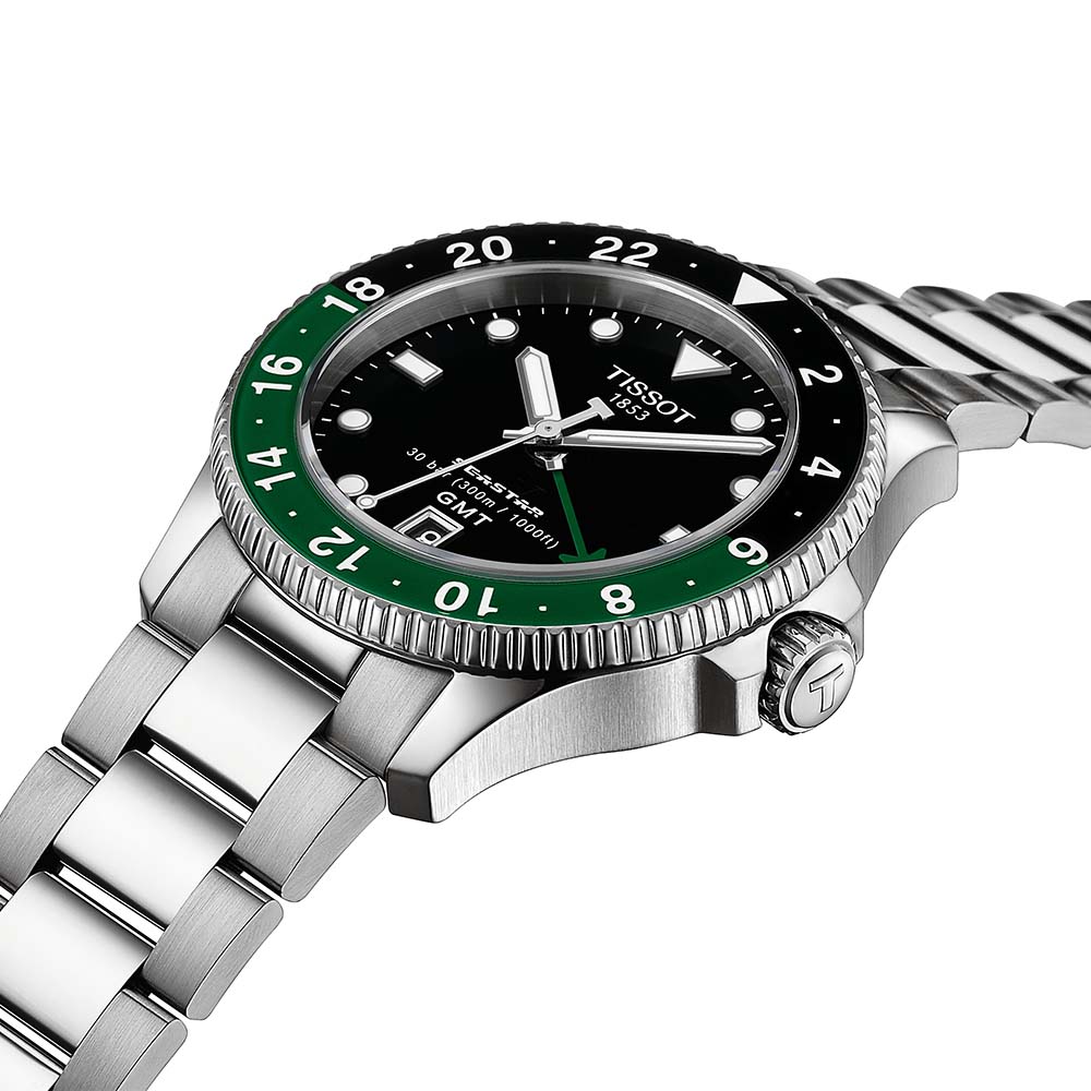 Tissot Seastar 1000 T120.852.11.051.00 Quartz GMT Ανοξείδωτο ατσάλι Μπρασελέ Μαύρο χρώμα καντράν Καταδυτικό