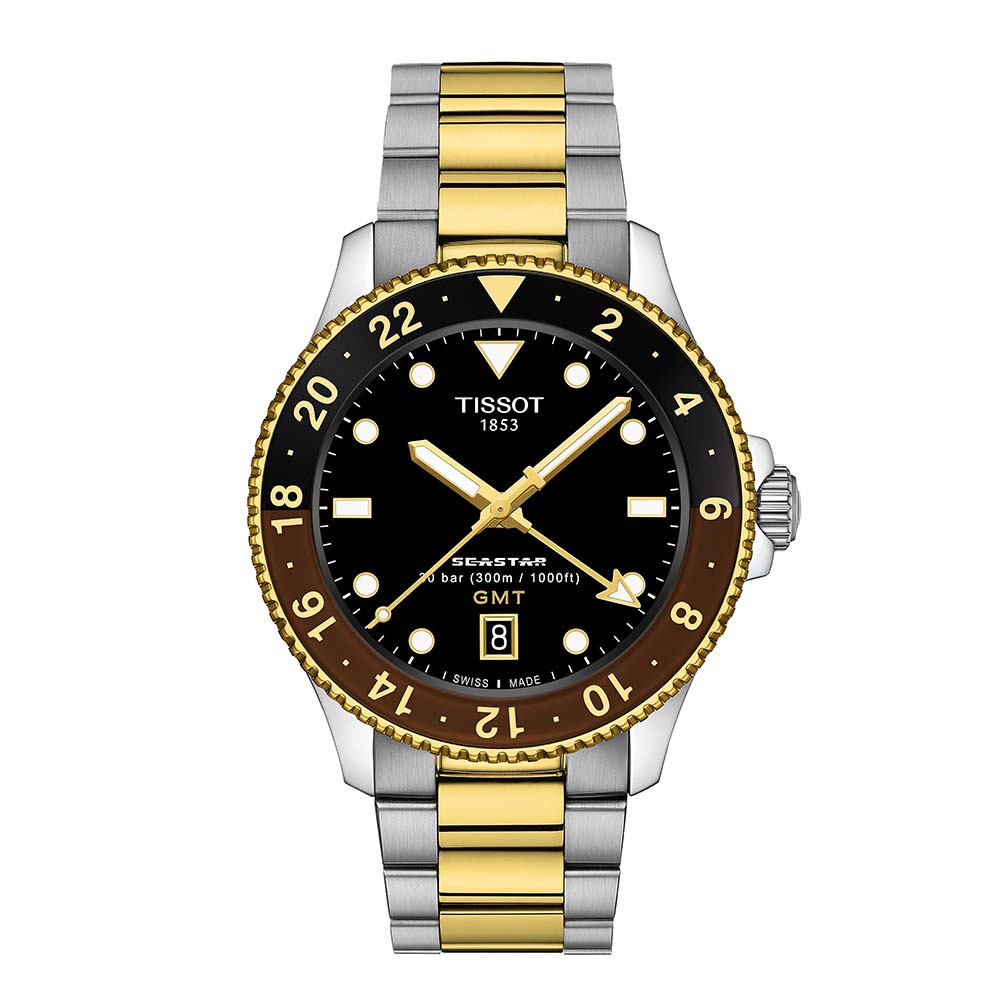 Tissot Seastar 1000 T120.852.22.051.00 Quartz GMT Ανοξείδωτο ατσάλι Μπρασελέ Μαύρο χρώμα καντράν Καταδυτικό
