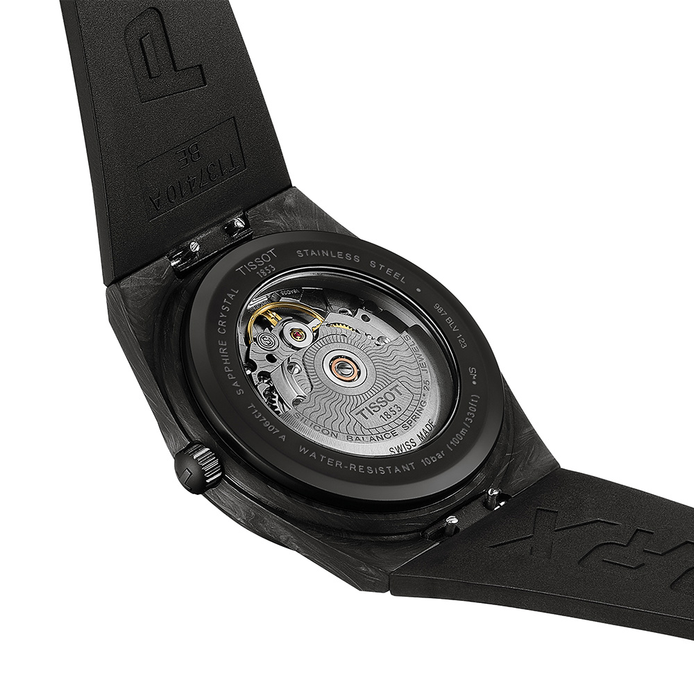 Tissot Prx Powermatic 80 40mm Carbon T137.907.97.201.00 Ιονισμένο ανοξείδωτο ατσάλι Μαύρο καουτσούκ λουρί Μαύρο-γκρι χρώμα καντράν