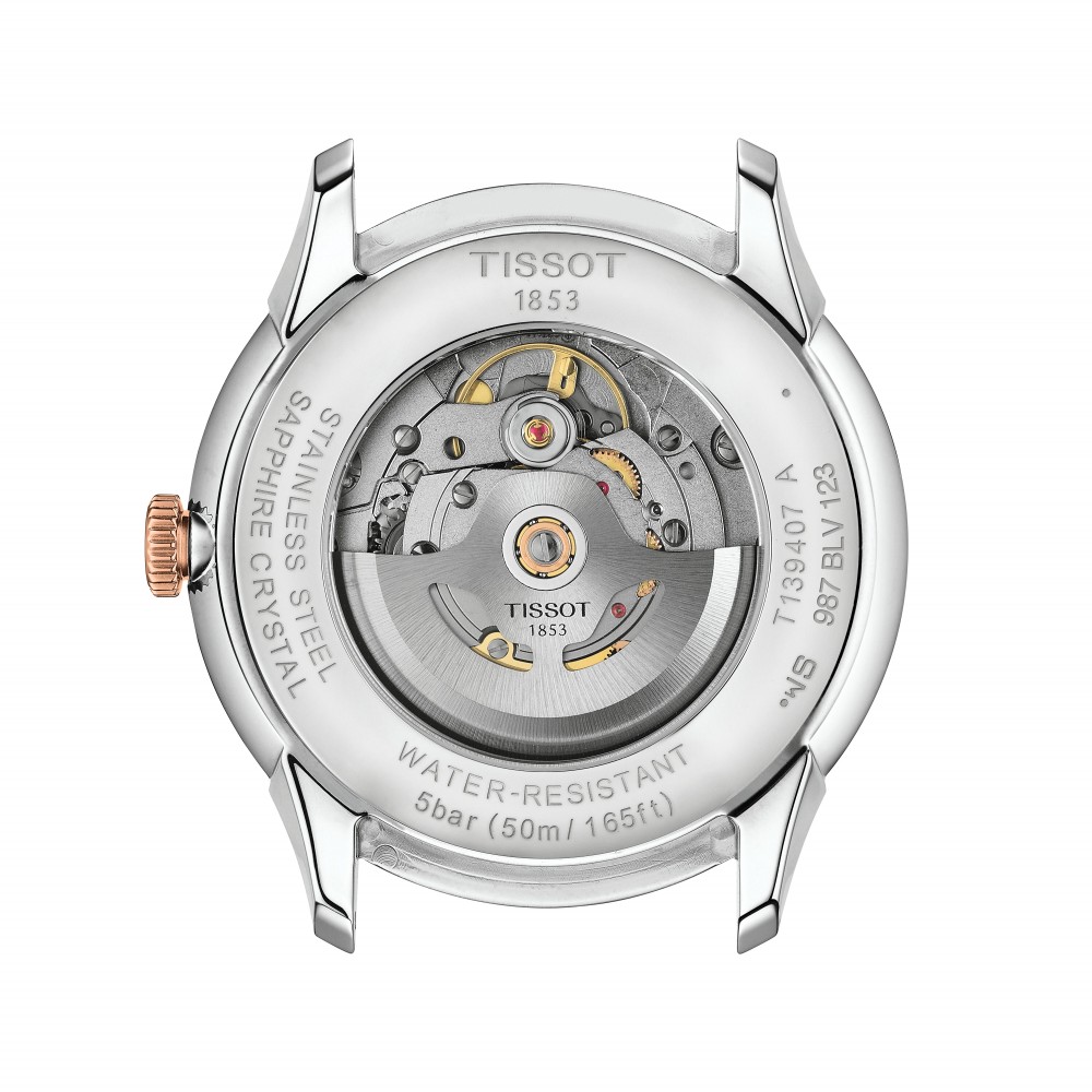 Tissot Chemin Des Tourelles Powermatic 80 T139.407.22.038.00 Αυτόματος Ανοξείδωτο ατσάλι Διμεταλλικό μπρασελέ Επιχρυσωμένη στεφάνη Ασημί χρώμα καντράν