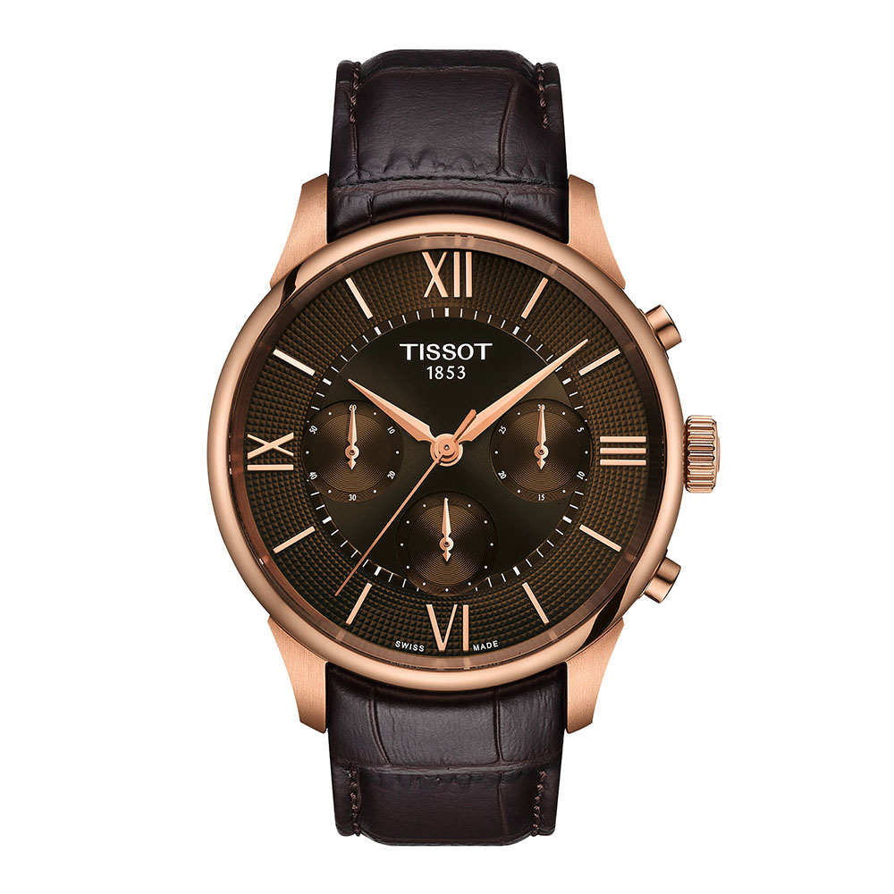 Tissot Chemin Des Tourelles Automatic Chronograph T139.462.36.298.00 Επιχρυσωμένο ανοξείδωτο ατσάλι Καφέ ανάγλυφο δερμάτινο λουρί καφέ χρώμα καντράν
