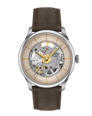 Tissot Chemin Des Tourelles Squelette T139.836.16.261.00 Αυτόματο Ανοξείδωτο ατσάλι Μπεζ δερμάτινο λουρί Ιβουάρ χρώμα καντράν