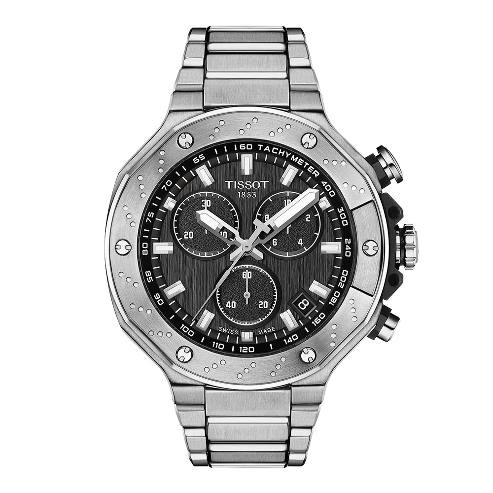 Tissot T-Race Chronograph T141.417.11.051.01 Quartz Χρονογράφος Ανοξείδωτο ατσάλι Μπρασελέ Μαύρο χρώμα καντράν