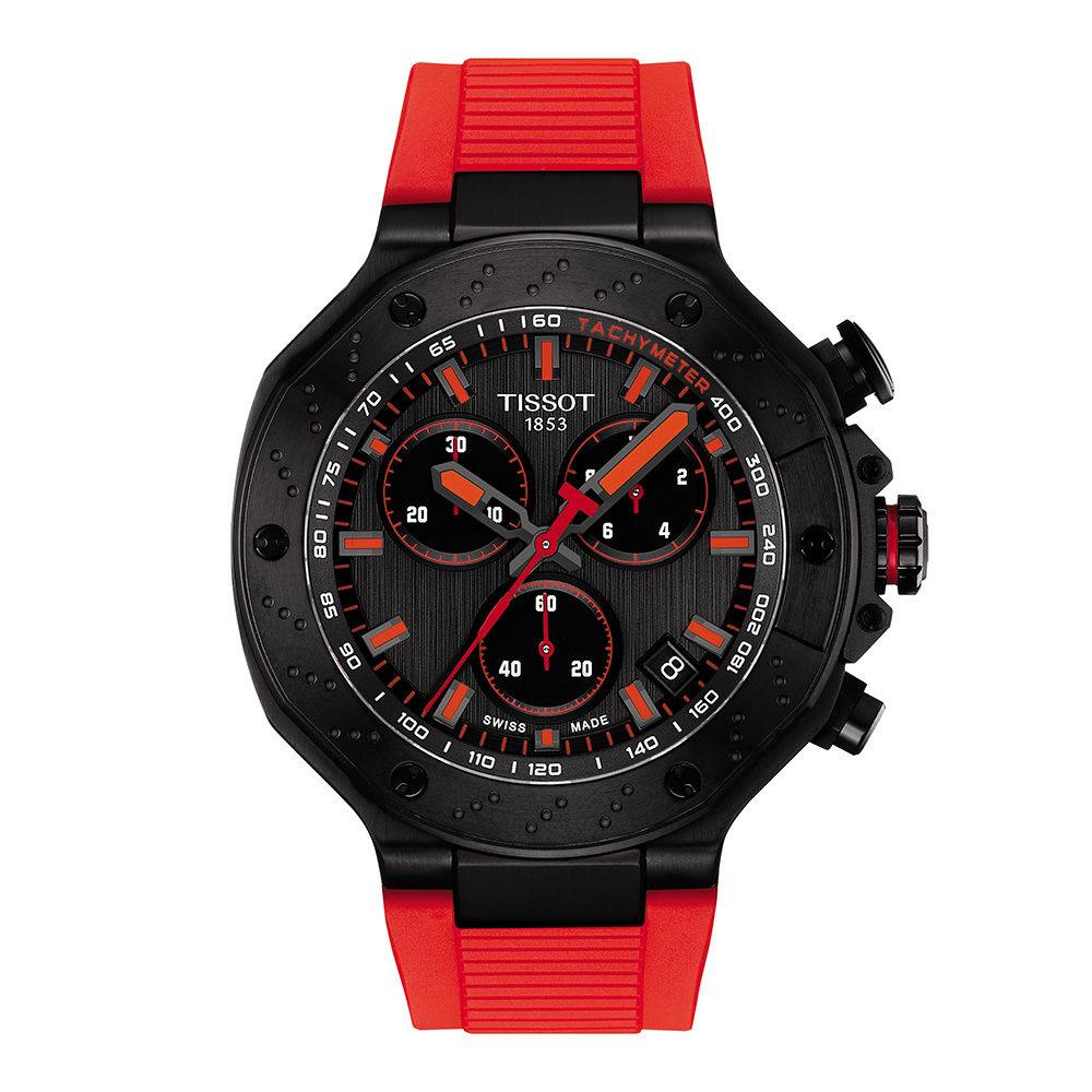Tissot T-Race Quartz Chronograph T141.417.37.061.01 Ιονισμένο ανοξείδωτο ατσάλι Κόκκινο καουτσούκ λουρί Σκούρο γκρι χρώμα καντράν