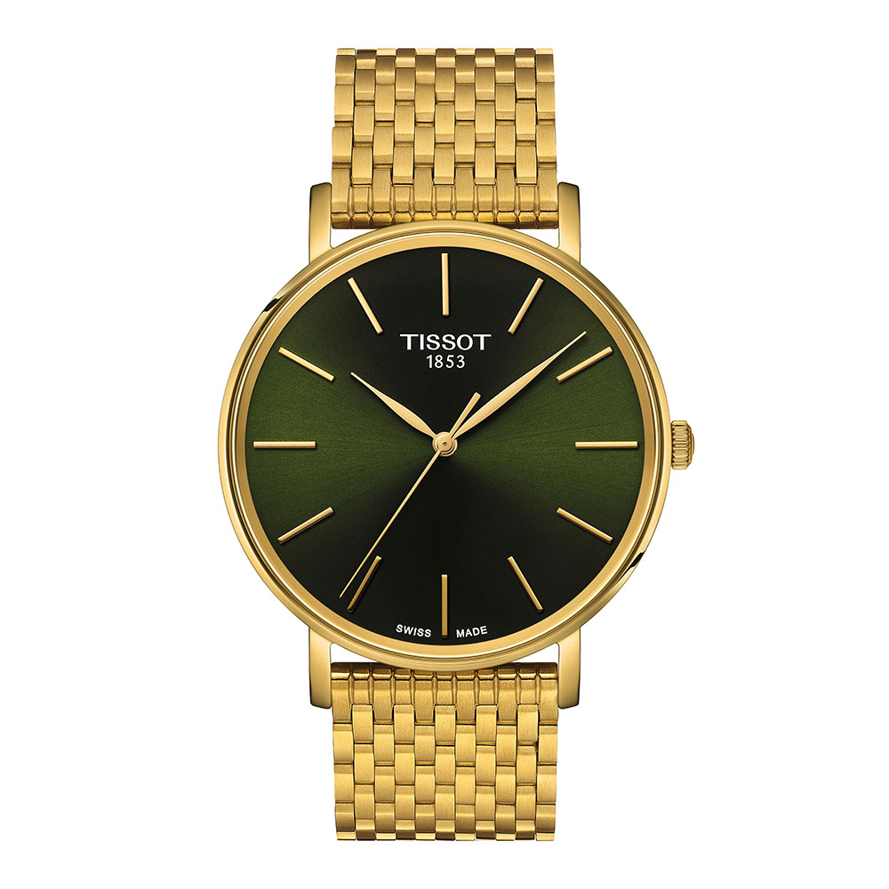 Tissot Everytime 40MM T143.410.33.091.00 Quartz Επιχρυσωμένο ανοξείδωτο ατσάλι Μπρασελέ millanese Πράσινο χρώμα καντράν