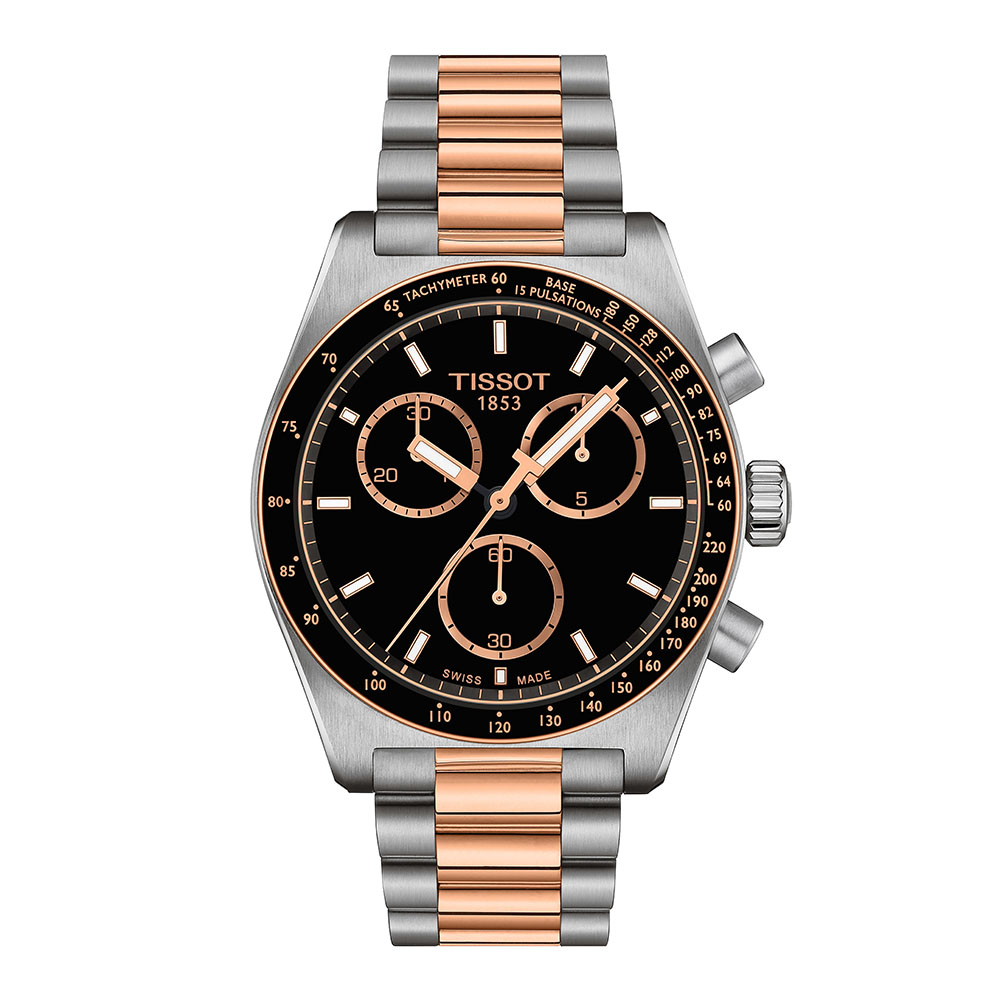 Tissot PR516 Chronograph T149.417.22.051.01 Quartz Χρονογράφος Ανοξείδωτο ατσάλι Διμεταλλικό μπρασελέ Μαύρο χρώμα καντράν