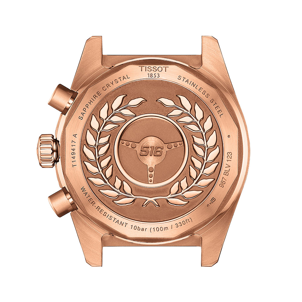 Tissot PR516 Chronograph T149.417.33.051.00 Quartz Χρονογράφος Επιχρυσωμένο ανοξείδωτο ατσάλι Μπρασελέ Μα΄ύρο χρώμα καντράν Ταχύμετρο