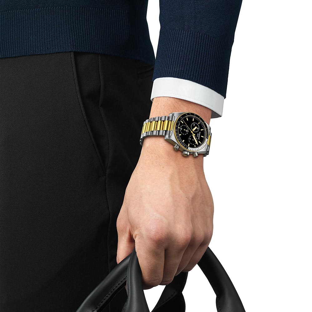 Tissot PR516 Chronograph T149.417.22.051.00 Quartz Χρονογράφος Ανοξείδωτο ατσάλι Διμεταλλικό μπρασελέ Μαύρο χρώμα καντράν