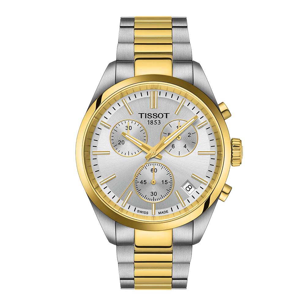 Tissot PR 100 Chronograph T150.417.22.031.00 Quartz Χρονογράφος Ανοξείδωτο ατσάλι Διμεταλίκό μπρασελέ Ασημί χρώμα καντράν