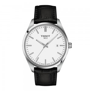 Tissot PR 100 40MM T150.410.16.011.00 Quartz Ανοξείδωτο ατσάλι Μαύρο δερμάτινο λουρί Λευκό χρώμα καντράν