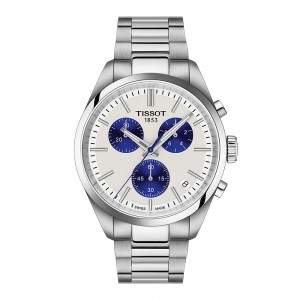 Tissot PR 100 40mm T150.417.11.011.00 Quartz Χρονογράφος Ανοξείδωτο ατσάλι Μπρασελέ Λευκό χρώμα καντράν