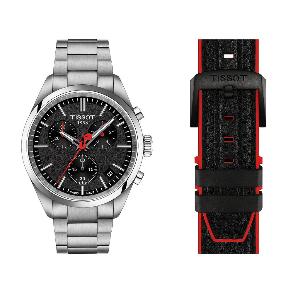 Tissot PR 100 Vuelta T150.417.11.051.01 Quartz Χρονογράφος Ανοξείδωτο ατσάλι Μπρασελέ Μαύρο χρώμα καντράν