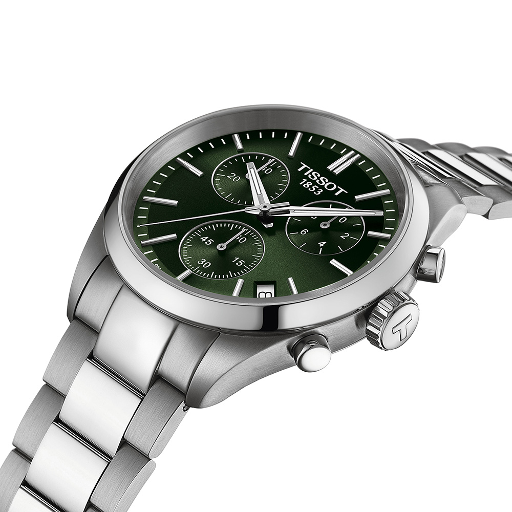 Tissot PR 100 Chronograph T150.417.11.091.00 Quartz Χρονογράφος Ανοξείδωτο ατσάλι Μπρασελέ Πράσινο χρώμα καντράν