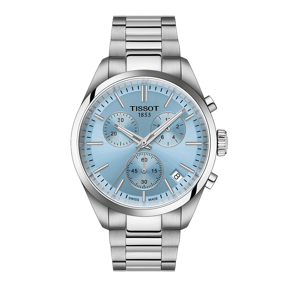 Tissot PR 100 Chronograph T150.417.11.351.00 Quartz Χρονογράφος Ανοξείδωτο ατσάλι Μπρασελέ Μπλε πάγου χρώμα καντράν