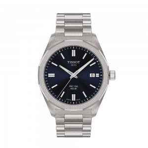 Tissot PRC 100 Solar Quartz 39mm T151.422.11.041.00 Ανοξείδωτο ατσάλι Μπρασελέ Μπλε χρώμα καντράν