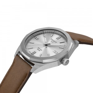 Tissot PRC 100 Solar Quartz 39mm T151.422.16.031.00 Ανοξείδωτο ατσάλι Καφέ δερμάτινο λουρί Ασημί χρώμα καντράν