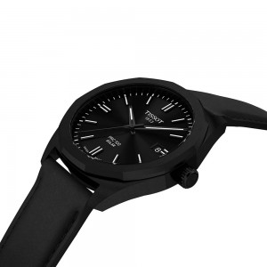 Tissot PRC 100 Solar Quartz 39mm T151.422.36.051.00 Ιονισμένο Ανοξείδωτο ατσάλι Μαύρο δερμάτινο λουρί Μαύρο χρώμα καντράν