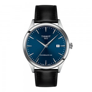 Tissot Classic Dream 40mm T158.407.16.041.00 Αυτόματο Ανοξείδωτο ατσάλι Μαύρο δερμάτινο λουρί Μπλε χρώμα καντράν