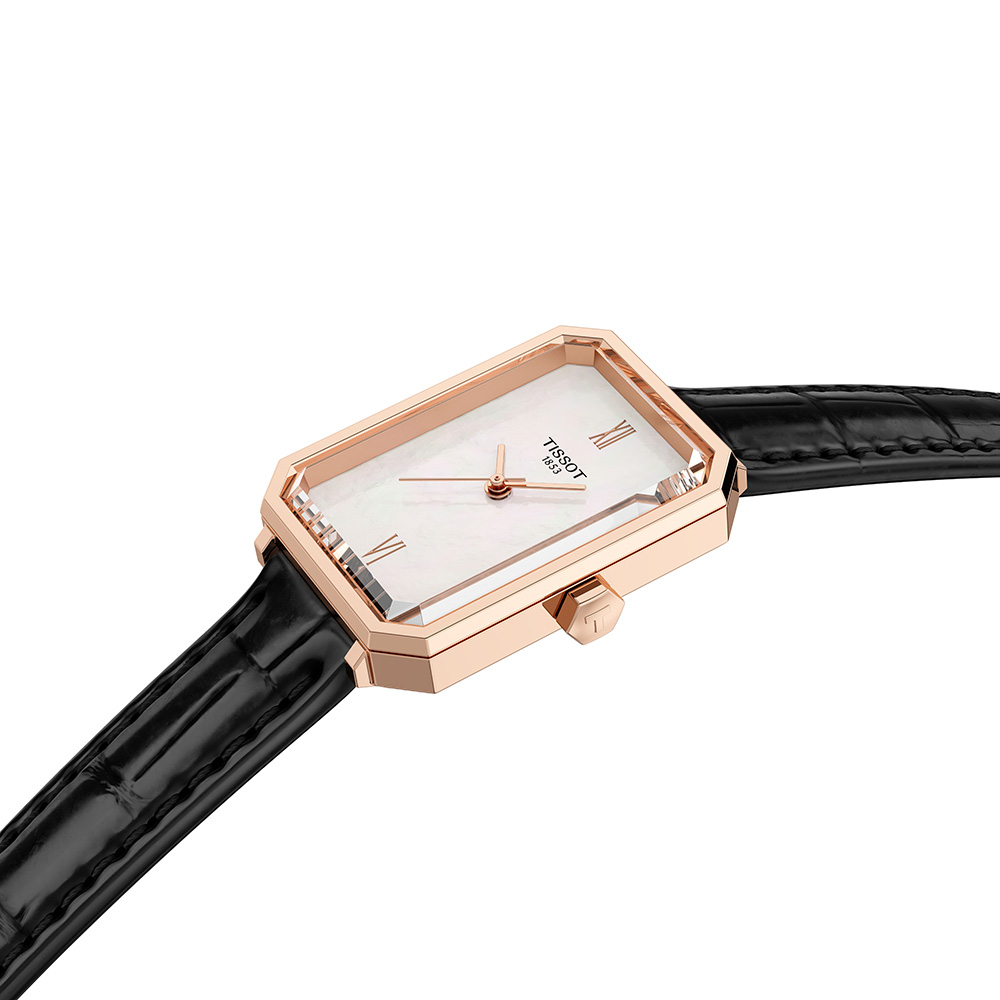 Tissot Srv 30MM T160.110.36.113.00 Quartz Ανοξείδωτο ατσάλι Μαύρο δερμάτινο λουρί Λευκό φίλντισι χρώμα καντράν Επιχρυσωμ΄ένη στεφάνη