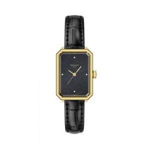Tissot Srv 30MM T160.110.36.126.00 Quartz Ανοξείδωτο ατσάλι Μαύρο δερμάτινο Μαύρο Λευκό φίλντισι χρώμα καντράν Επιχρυσωμ΄ένη στεφάνη