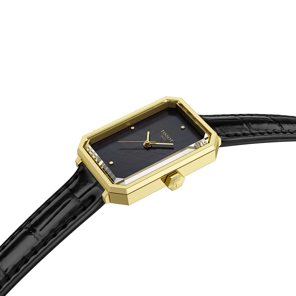 Tissot Srv 30MM T160.110.36.126.00 Quartz Ανοξείδωτο ατσάλι Μαύρο δερμάτινο Μαύρο Λευκό φίλντισι χρώμα καντράν Επιχρυσωμ΄ένη στεφάνη