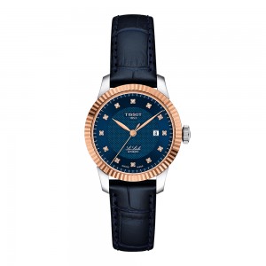 Tissot Le Locle Gold 29MM 18k T932.207.46.046.00 Αυτόματο Ανοξείδωτο ατσάλι Μπλε δερμάτινο λουρί Μπλε χρώμα καντράν Λατινική αρίθμηση Διαμάντια
