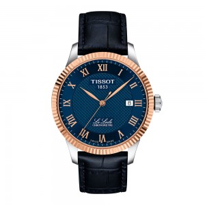 Tissot Le Locle Gold 39MM 18k T932.408.46.043.00 Αυτόματο Ανοξείδωτο ατσάλι Μπλε δερμάτινο λουρι Μπλε χρώμα καντράν Λατινική αρίθμηση