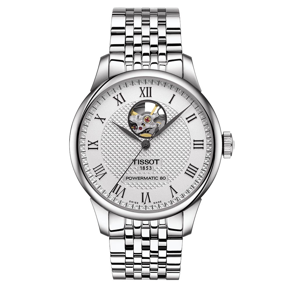 Tissot Le Locle Powermatic 80 Open Heart T006.407.11.033.02 Αυτόματο Ανοξείδωτο ατσάλι Μπρασελέ Ασημί χρώμα καντράν
