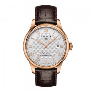 Tissot Le Locle Powermatic 80 T006.407.36.033.00 Plated stainless steel Brown leather strap Silver color dial Latin numbered