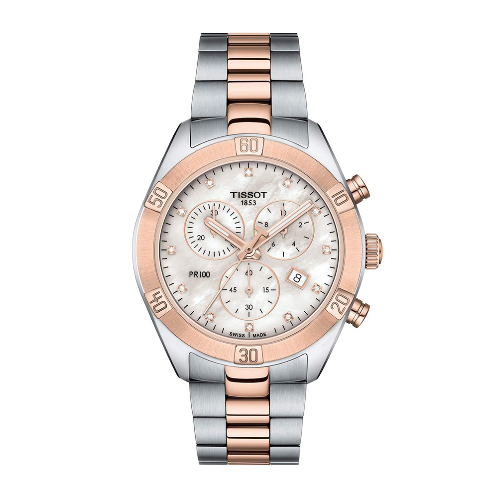 TISSOT PR 100 Sport Chic Chronograph T101.917.22.116.00 Quartz Ανοξείδωτο ατσάλι Μπρασελέ Φιλντίσι χρώμα καντράν
