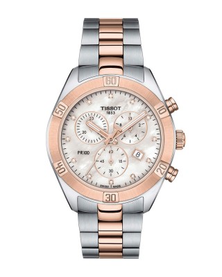 TISSOT PR 100 Sport Chic Chronograph T101.917.22.116.00 Quartz Ανοξείδωτο ατσάλι Μπρασελέ Φιλντίσι χρώμα καντράν